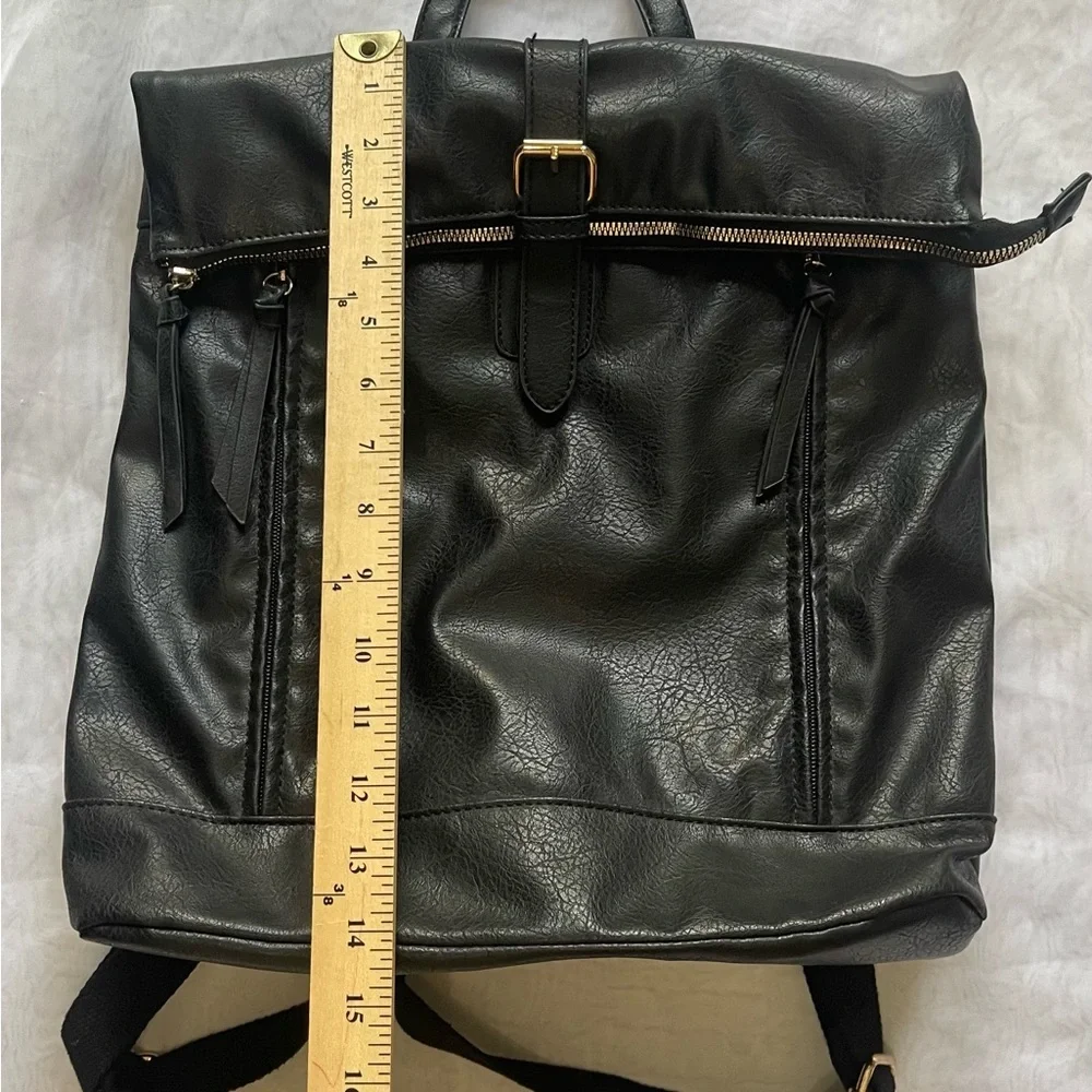 Black‎ Backpack with Fold-Over Flap and Top Handle